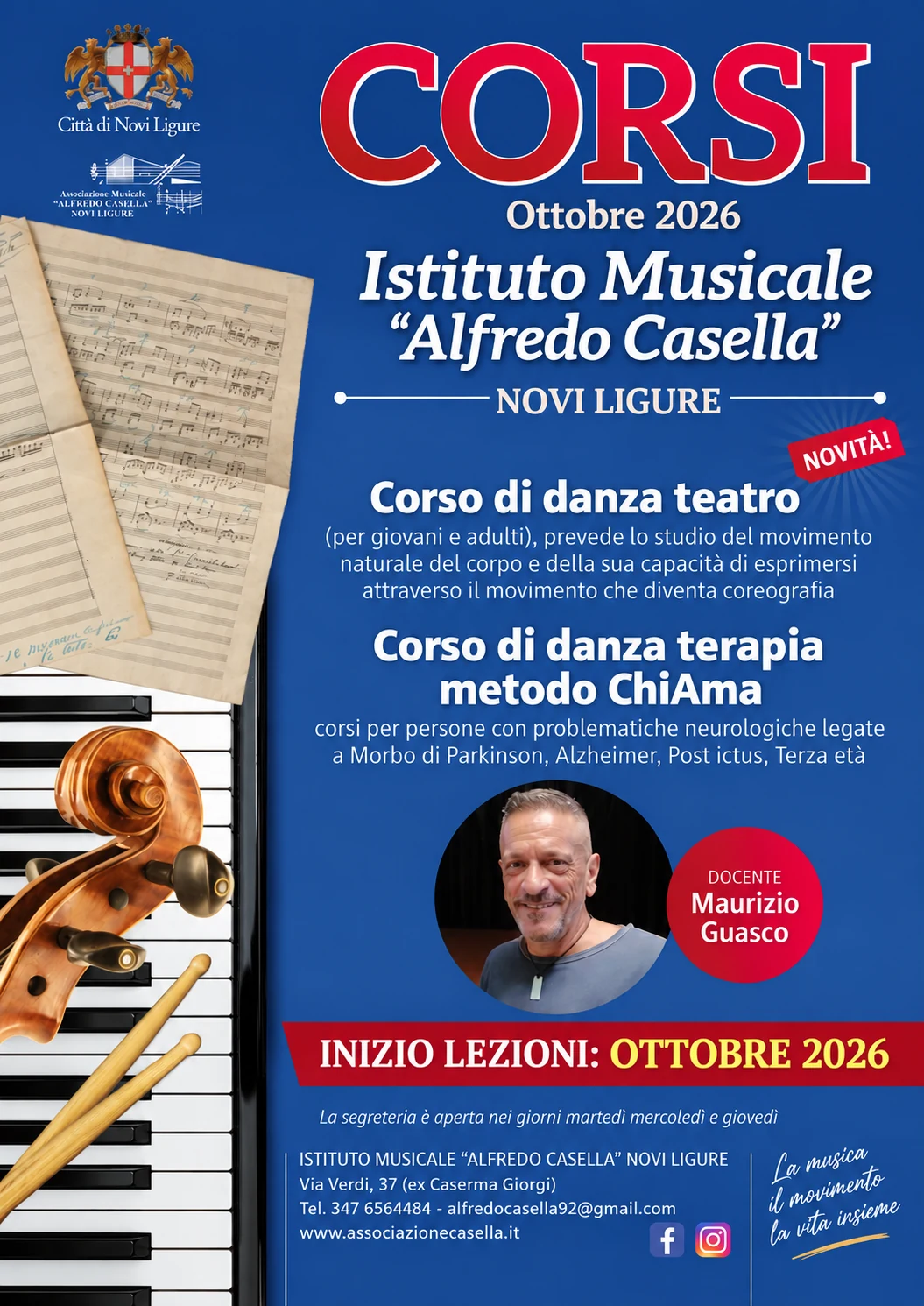 Locandina corsi Istituto Musicale Alfredo Casella di Novi Ligure, ottobre 2026